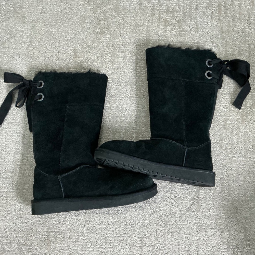Koolaburra by UGG Black Suede Mid Calf Winter Boots Faux Fur Women's Size 9